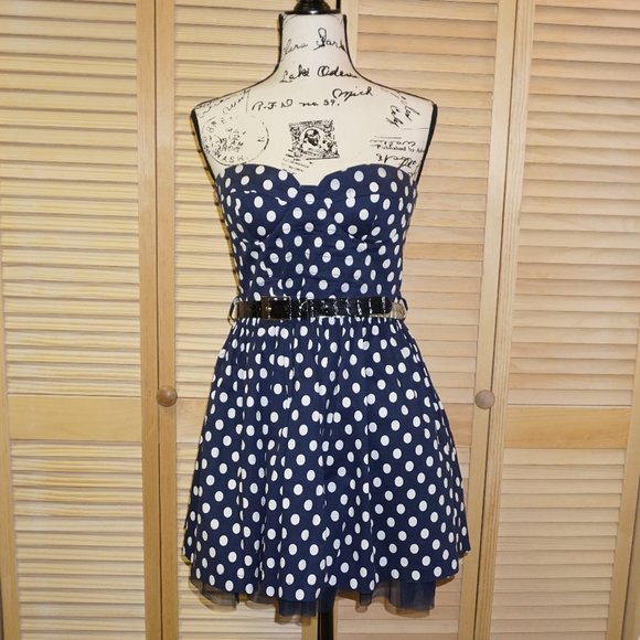 Dresses & Skirts - Mandee Blue Polka Dot Strapless Dress